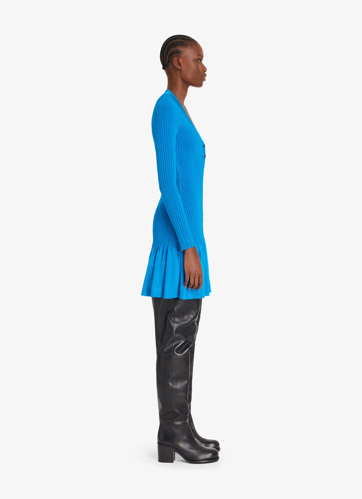 Short Shiny Ribbed Dress ALAÏA BLUE SHORT SHINY RIBBED DRESS